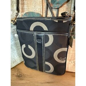 Coach Signature Black Jacquard Crossbody Swingpack Bag Style 1941 Leather Trim